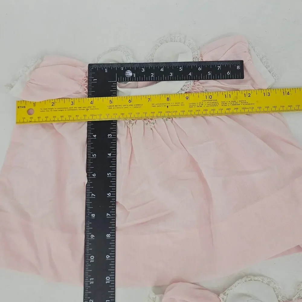 Vintage Polly Flinders Pink Lace Ruffle Frilly Smocked Dresses TWINS NB 0-3 mo